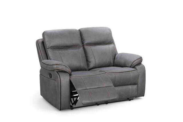 Faux Leather Grey 2 Seater Manual Recliner Sofa with Contrast Stitching VEGAS