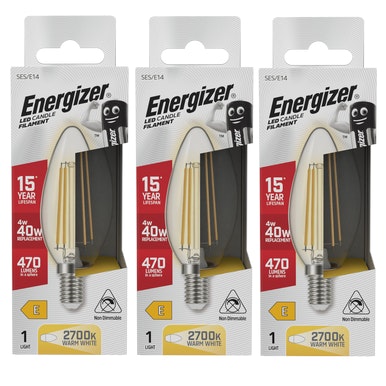 Energizer LED Filament Candle E14 470lm 4W 2700K (Warm White) Light Bulb - Pack of 3