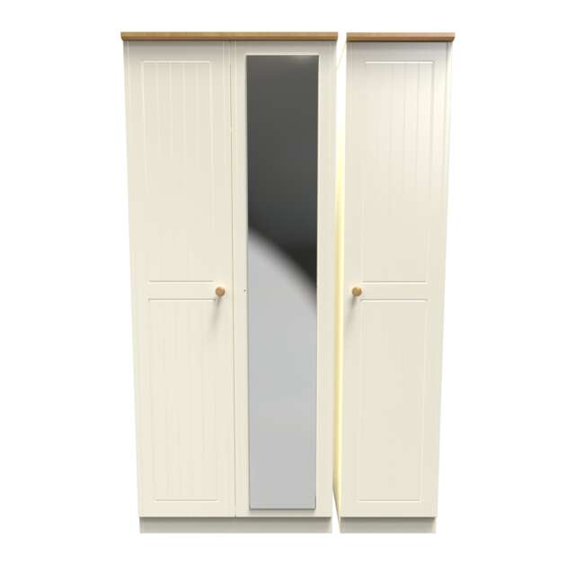 Lancaster Triple Mirror Wardrobe in Cream Ash & Oak (Ready Assembled) Cream Cream Ash & Oak