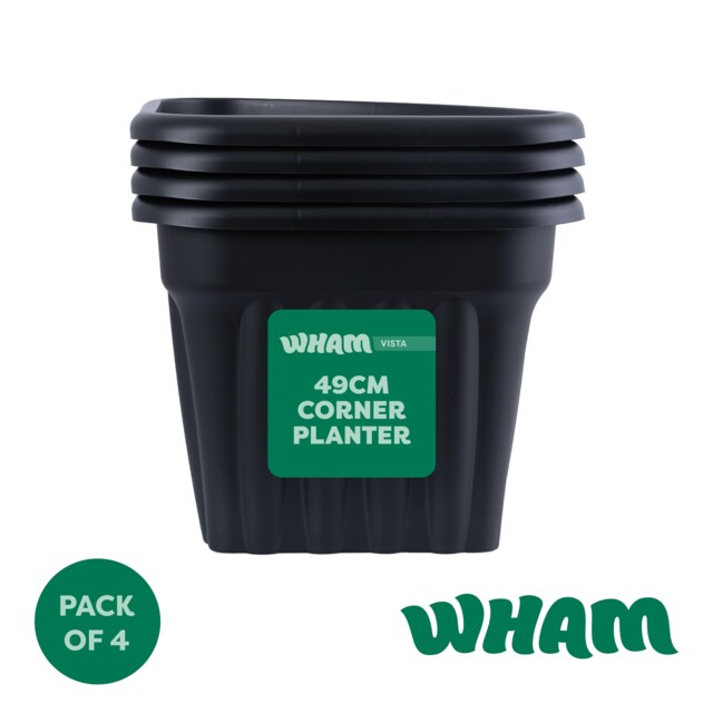 Wham Vista 4 x 49cm Corner Plastic Garden Planters Black Slate/Black