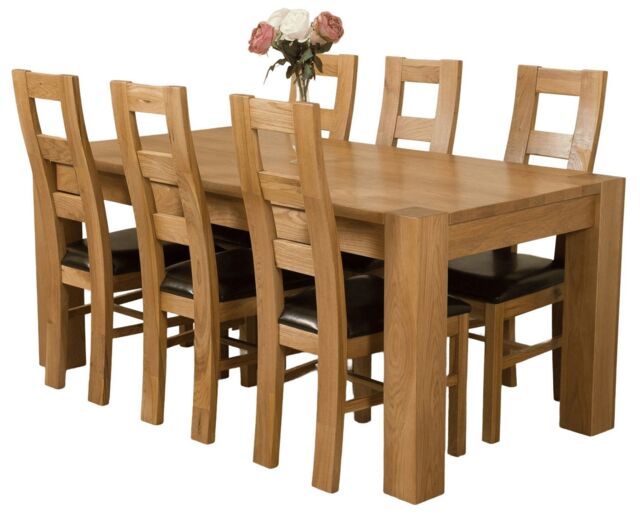 Kuba 180 x 90 cm Chunky Oak Dining Table and 6 Yale Chairs Brown Brown