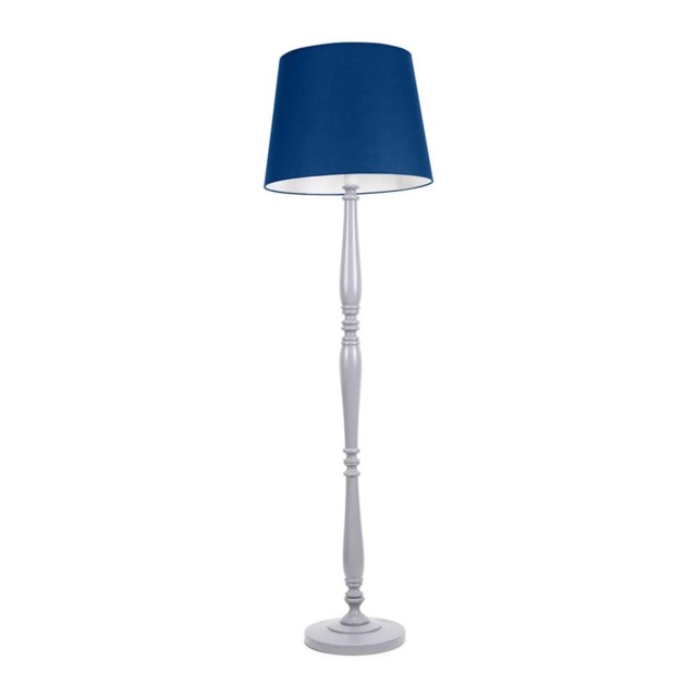 ValueLights Victoria Grey Wood Floor Lamp Navy Blue Taper Shade and Bulb
