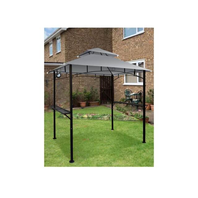 Groundlevel Premium Garden BBQ Gazebo Dual-Tier UV-Resistant Canopy Steel Frame Black