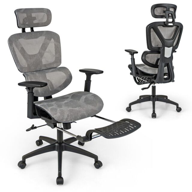 COSTWAY Adjustable Swivel Executive Computer Desk Chair Grey
