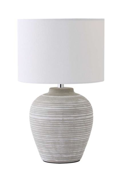 ValueLights Reid Linen Shade Stone Grey Ribbed Ceramic Small Table Lamp