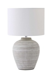 ValueLights Reid Linen Shade Stone Grey Ribbed Ceramic Small Table Lamp