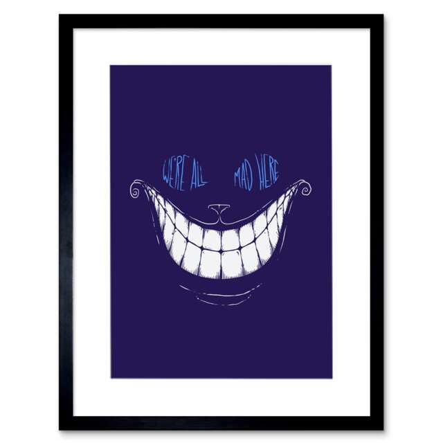 "Cheshire Cat Alice Mad Artwork Home Decor 12x16"" Framed Wall Art Print"