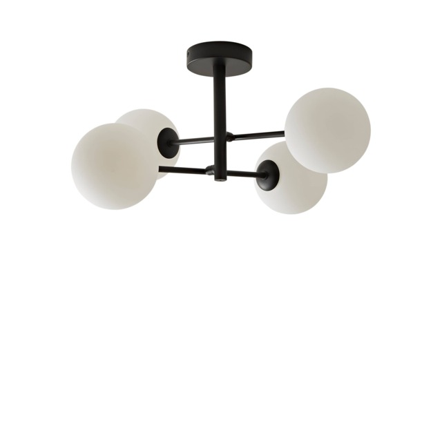ValueLights Darla Black Opaque Globe Bathroom Ceiling Light & Bulbs Black