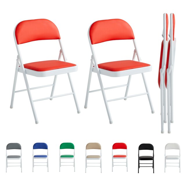 Set of 2 Folding Dining Chairs Metal Frame Padded Seats