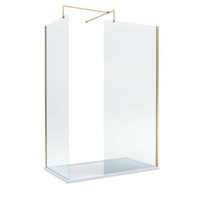 Balterley Glass Walk In Wetroom Screens with Profile and Shower Tray Copper Brushed Brass