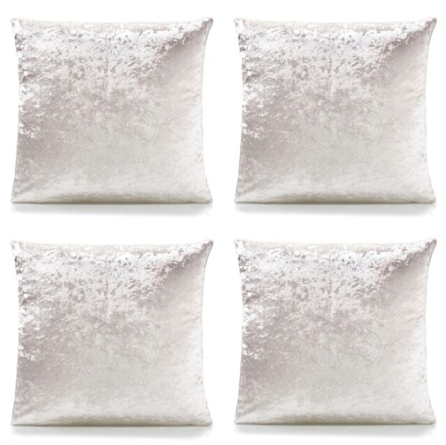 Plain Crushed Velvet 45cm x 45cm Cream Cushion Set of 4 Cream 45cm x 45cm x 10cm 4
