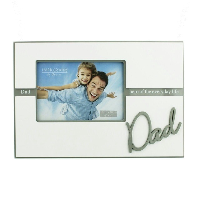 "Dad Double Layer 6"" x 4"" White Wooden Frame - hero of the everyday life"
