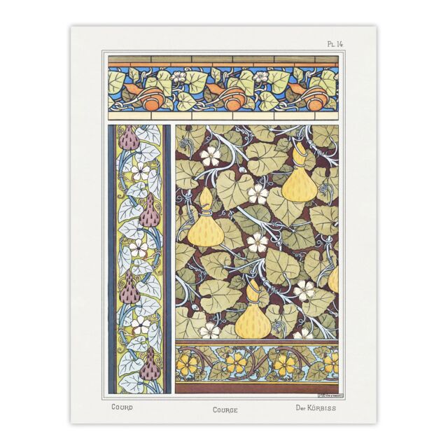 "White Flower Gourd Floral Pattern Vintage Wall Art Print Verneuil 18x24"""