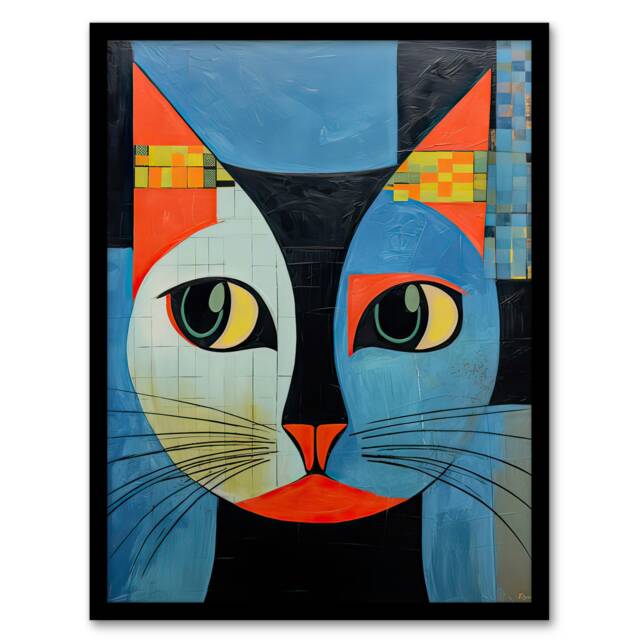 Pawsitive Vibes Only Orange Abstract Cat Home Decor Black Framed Wall Art Print A4