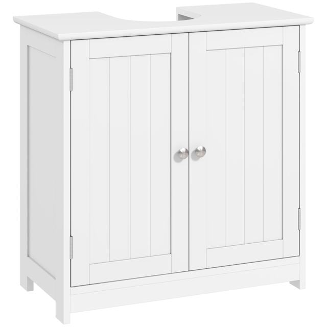 kleankin Under Sink Bathroom Cabinet, Freestanding Under Sink Cabinet with 2 Doors and Adjustable Shelf for Basin without or with Pedestal, White White White