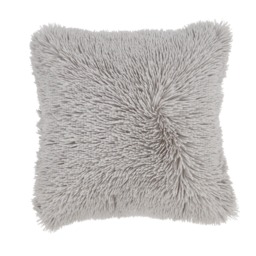 Catherine Lansfield Cuddly Deep Pile Faux Fur Cushion Silver Silver Grey 45x45cm