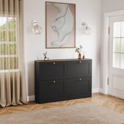 Vida Designs 4 Drawer Shoe Cabinet Hallway Storage Unit - Black & Oak