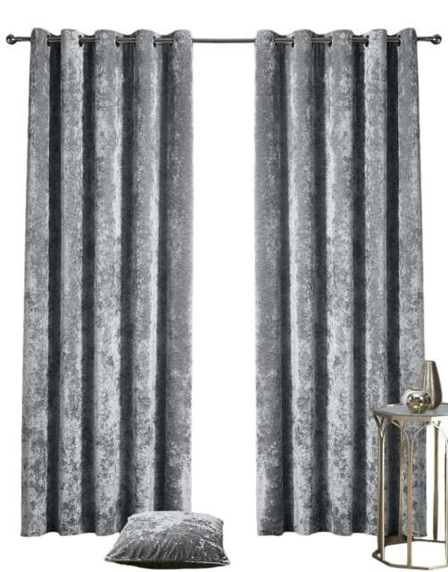Crushed Velvet Fully Lined Eyelet Curtains - Silver - 229x229cm Silver