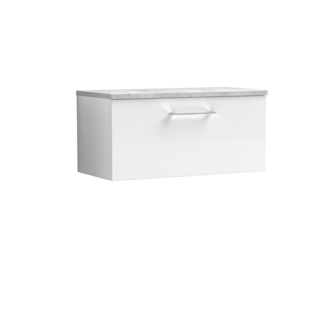 Balterley Level Wall Hung Single Drawer Vanity Unit with Laminate Worktop for Compact Modern Bathroom Storage White Gloss White