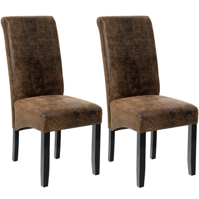 Dining Chair - ergonomic seat shape, high backrest, padded, faux leather Brown antique brown 2