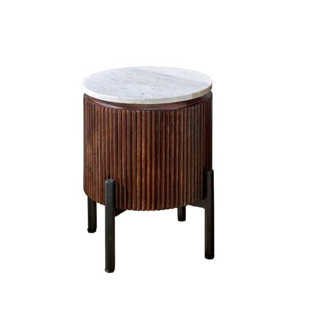 Miel Mango Wood Side Table With Marble Top and Metal Legs Brown