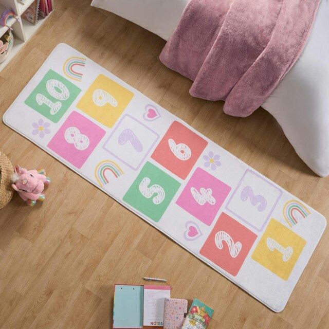 OHS Kids Hopscotch Print Supersoft Washable Indoor Carpet Floor Rug Runner, 66x200cm - Multi