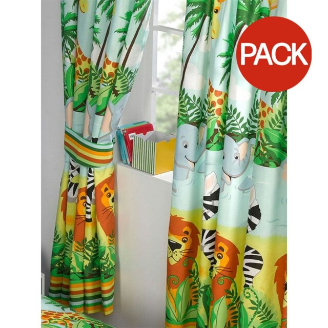 Jungle-Tastic Lined Curtains (Pack Of 2) - Yellow/Blue/Green - 72in x 66in Yellow