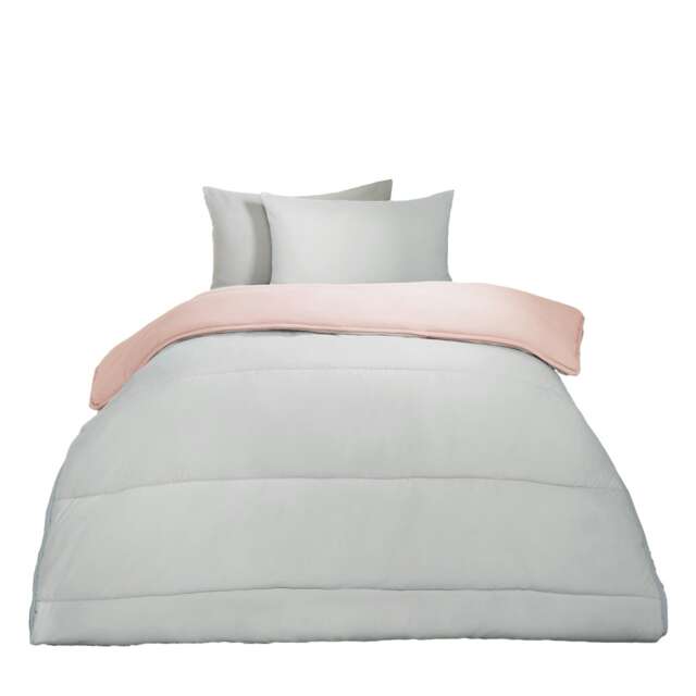 OHS Coverless Reversible 10.5 Tog Duvet And Pillowcase Bedding Set, Single - Blush Pink/Grey