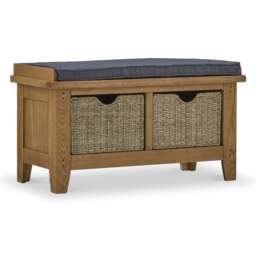Broadway Oak Hallway Storage Bench with Baskets - Fully Assembled - By Roseland Furniture