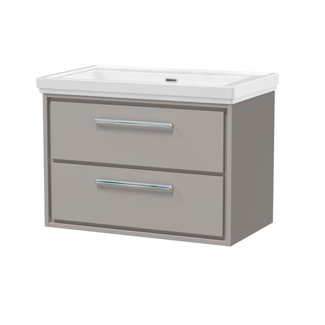 Balterley Modern Wall Hung 2-Drawer Bathroom Vanity with Fireclay Basin - No Tap Holes Grey Pebble Grey 606 x 830 x 471mm