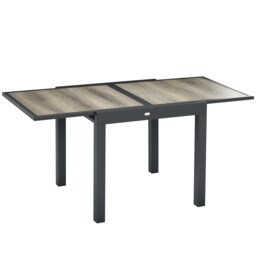 Outsunny Extending Garden Table, Outdoor Dining Table for 6, Aluminium Frame Rectangular Patio Table with Plastic Board Tabletop,80 160L x 80W x 75H cm, Beige