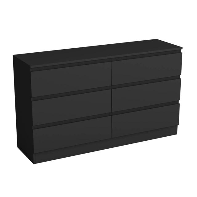 Minimalist Chest of 6 Drawers - 68.6x120x35cm Black Black & Black 1