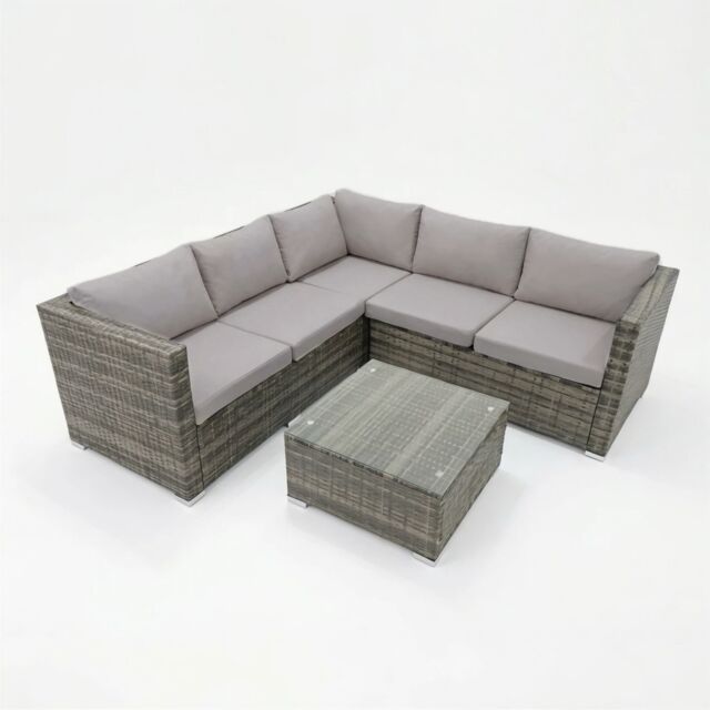 Alivio 5 Seater Rattan Garden Sofa Set, Luxury Outdoor Corner Furniture Grey 1