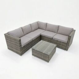 Alivio 5 Seater Rattan Garden Sofa Set, Luxury Outdoor Corner Furniture Grey 1