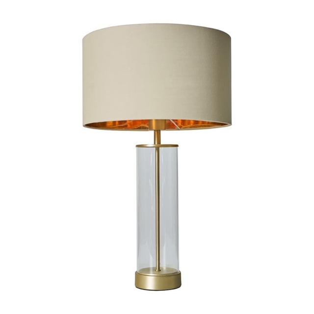 ValueLights Balan Brushed Gold Table Lamp Beige Gold Shade