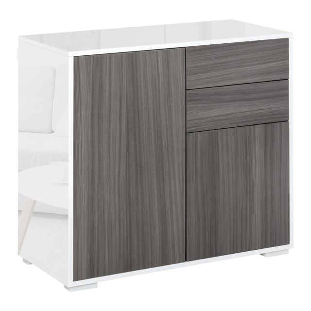 HOMCOM High Gloss Frame Sideboard, Side Cabinet, Push-Open Design with 2 Drawer for Living Room, Bedroom, Light Grey and White