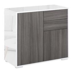 HOMCOM High Gloss Frame Sideboard, Side Cabinet, Push-Open Design with 2 Drawer for Living Room, Bedroom, Light Grey and White