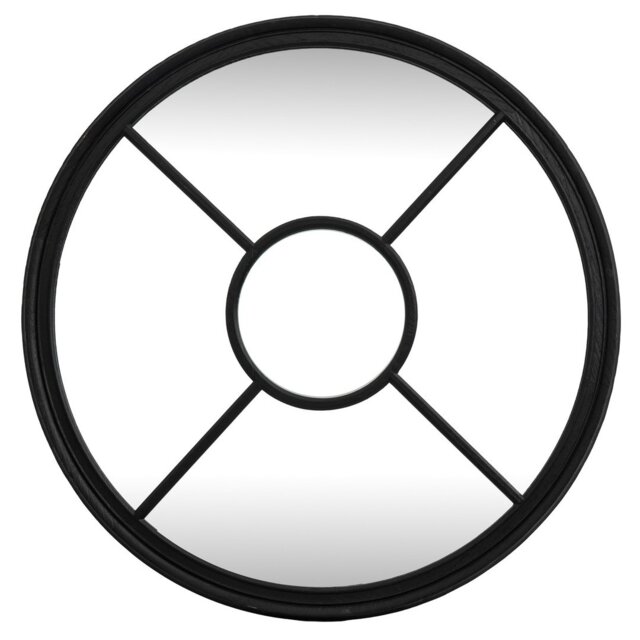 Black Wood Round Window Mirror - Glass - L2 x W100 x H100 cm - Black