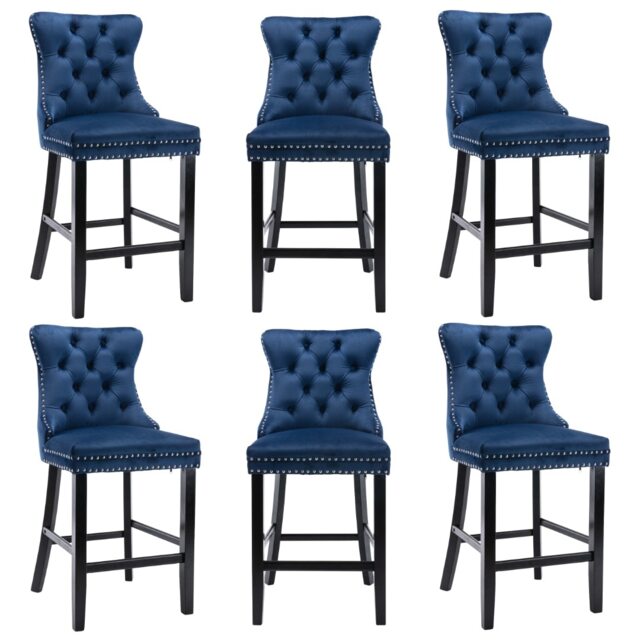 Romsey Set of 6 Modern Velvet Bar Stools with Chrome Knocker