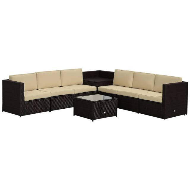Outsunny 8Pcs Patio Rattan Sofa Set Garden Furniture Side Table w/ Cushion
