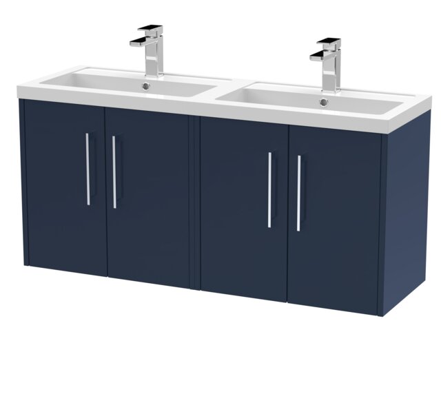 Balterley Winshill Contemporary 4 Door Wall Hung Vanity Unit with Double Basin, Dark Blue, 1200mm