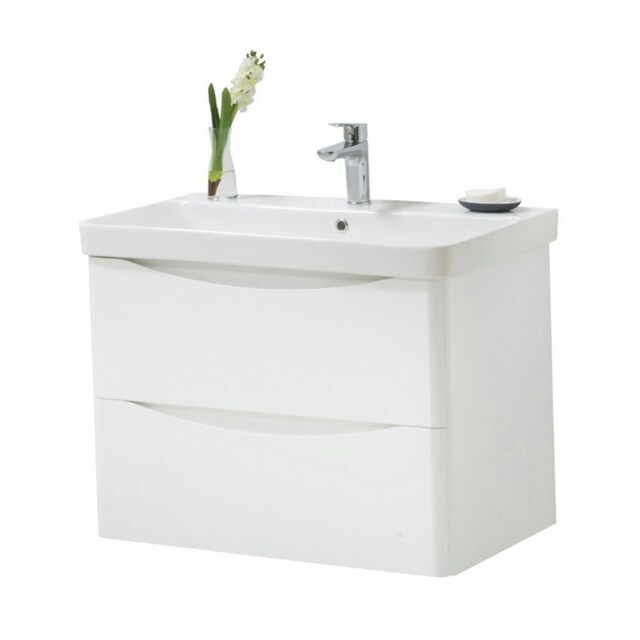 Bathroom Floor Standing 2-Drawer Vanity Unit with Basin 800mm Wide - Gloss White - (Arch) - Brassware Not Included White White 1