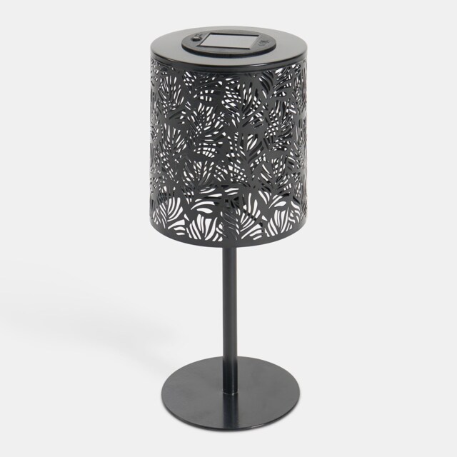 OHS Carved Metal Solar Table Lamp Outdoor Garden Light Auto Sensor Black