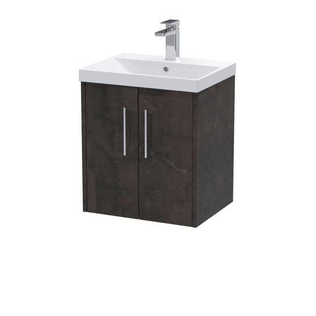 Balterley Winshill Contemporary 2 Door Wall Hung Vanity Unit with Thin Edge Basin, Metallic Slate, 500mm