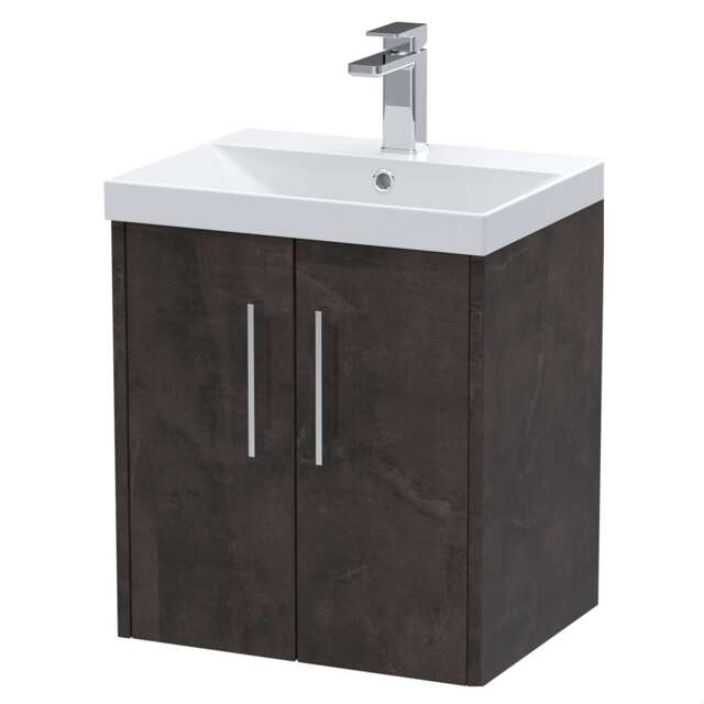 Balterley Winshill Contemporary 2 Door Wall Hung Vanity Unit with Thin Edge Basin, Metallic Slate, 500mm