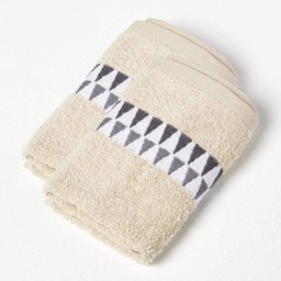 Homescapes Geometric 100% Cotton Face Cloth - Set of 2, Beige