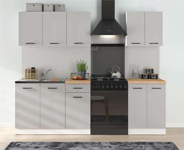 Under Sink Kitchen Cabinet 800mm Complete Fitted Sink Unit 2 Door 80cm Cupboard Light Grey Gloss Junona