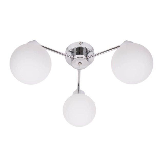 ValueLights Jonah Polished Chrome 3 Arm Globe Ball Shade Flush Ceiling Light & Bulbs Silver