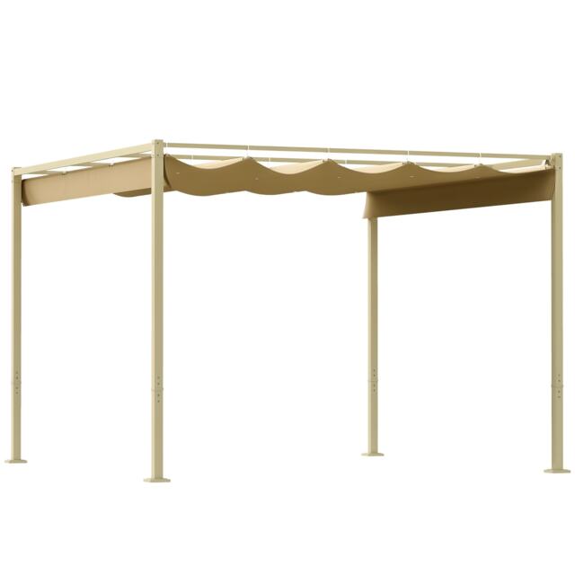 Outsunny 3 x 3m Garden Pergola with Retractable Roof and Magnetic Fixture, Outdoor Gazebo Pergola Kit Sun Shade Canopy, UPF30, Khaki