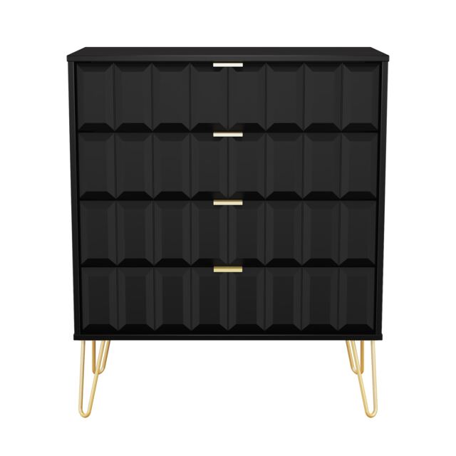 Metro 4 Drawer Chest of Drawers in Deep Black & Black Matt (Ready Assembled) Black Deep Black & Black Matt